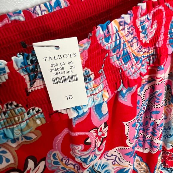 Talbots Womens Fit And Flare Midi Dress 16 Red Colorful Paisley Cotton Summer - Picture 7 of 10